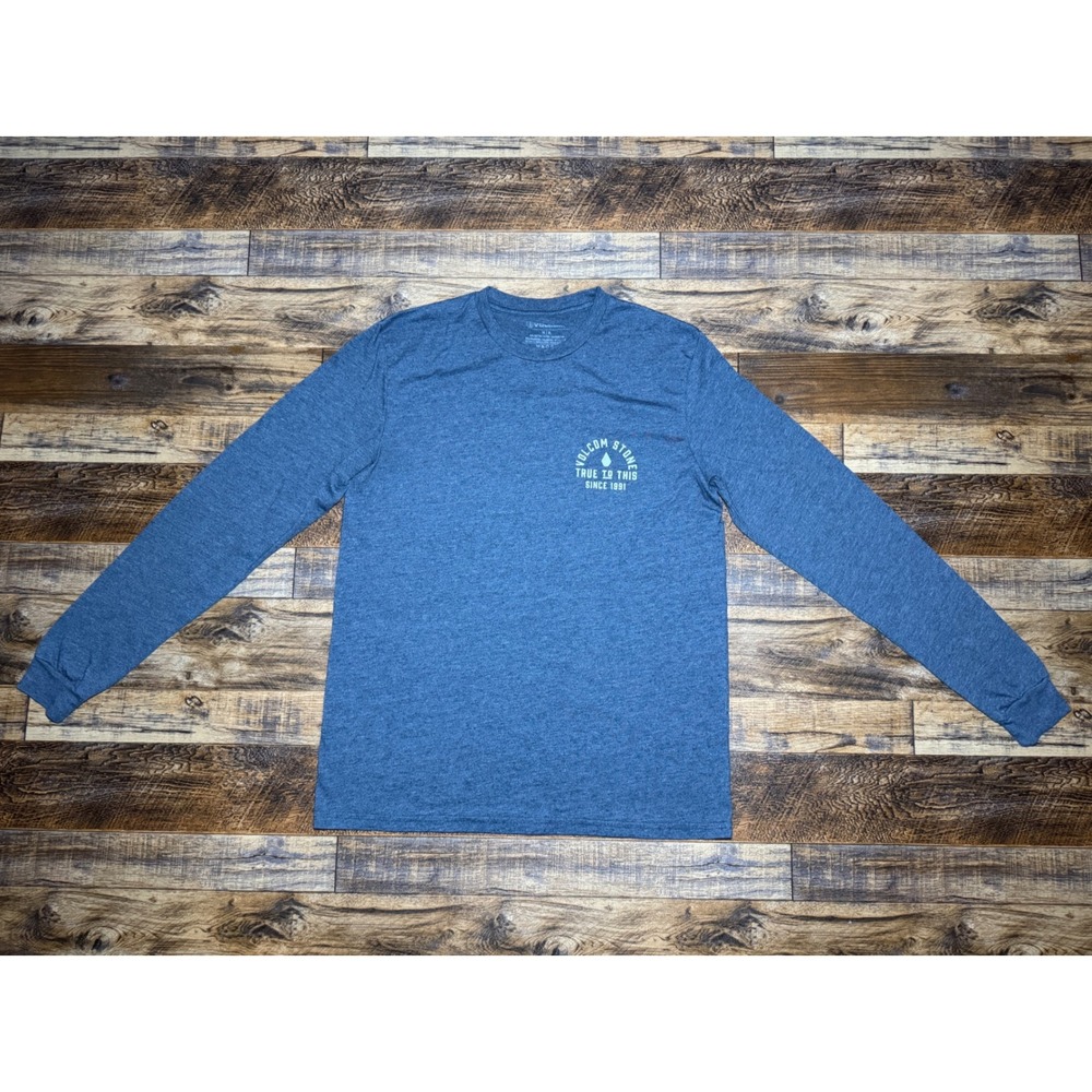 Volcom Stone True To This Long Sleeve T Shirt Men's Medium Blue Cotton Polyester